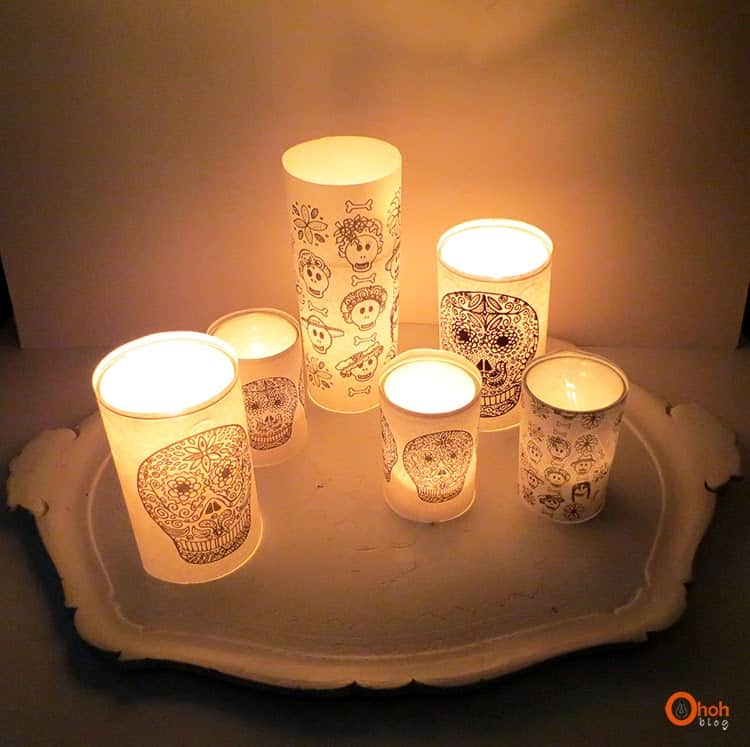 1 Candle included Image shows front and back of candle. Mexican Skull Calavera Christmas Candle Mexican Skull Calavera Candle Pillar Candle 2 Sizes available Handmade and Handprinted