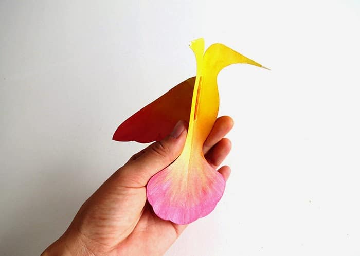 assembled paper hummingbird