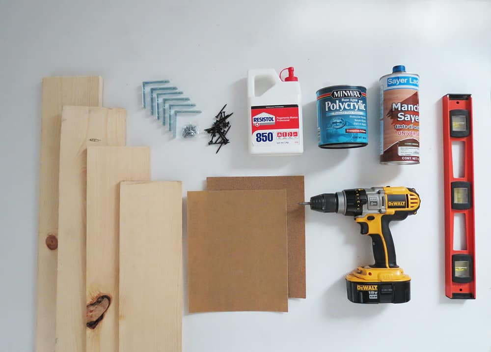 supplies to make DIY shelves