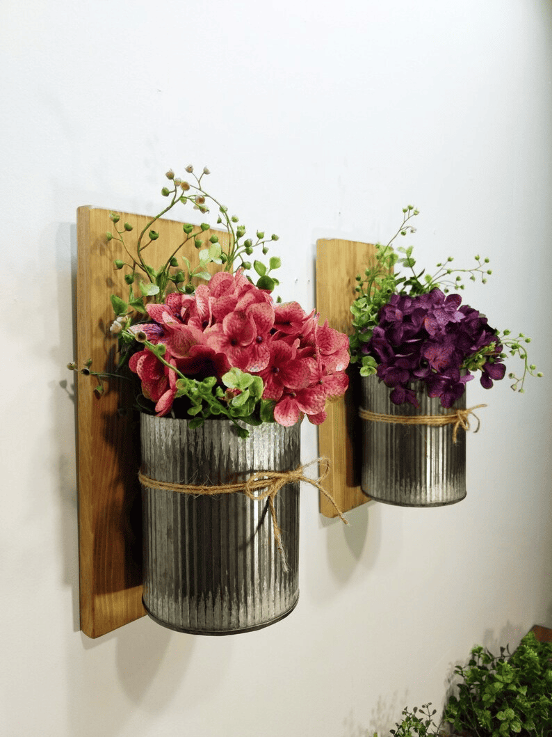 wall mounted tin vase