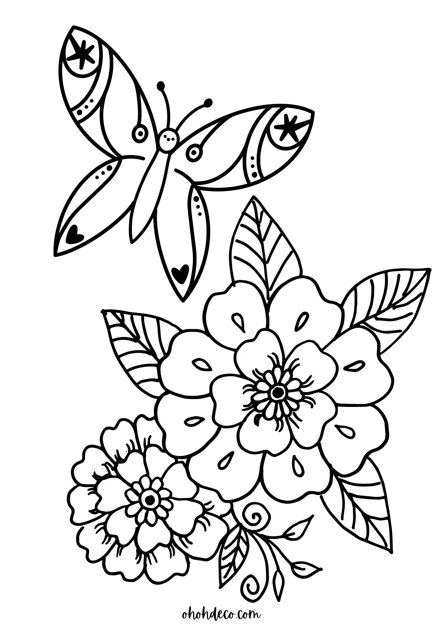 Butterfly flower coloring page for kids