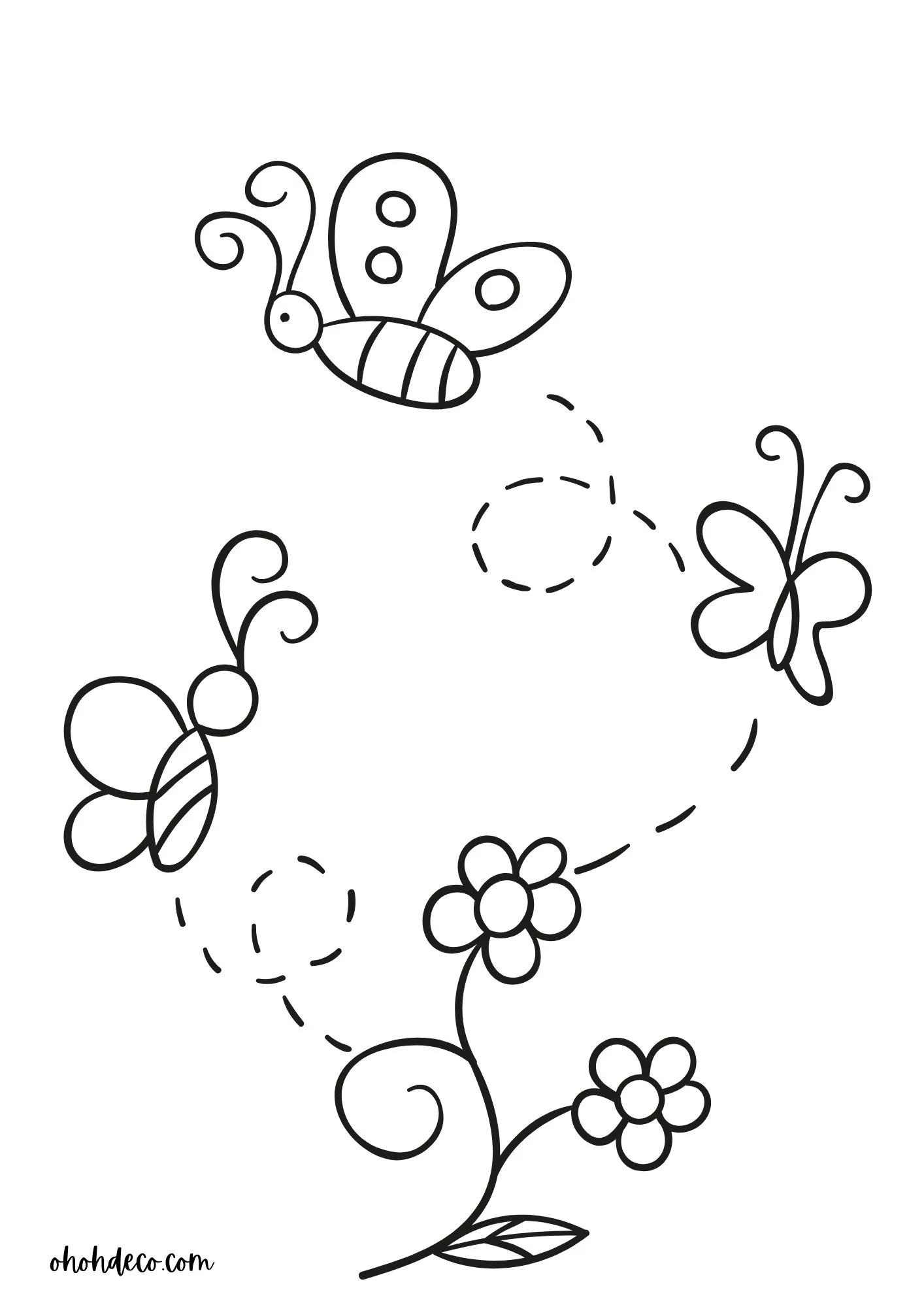 Butterfly flower coloring page for kids