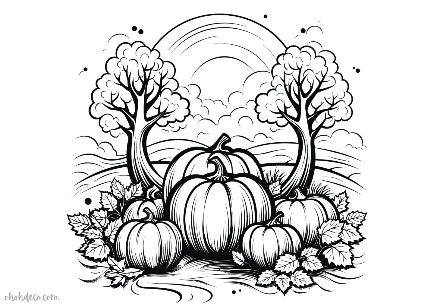 pumpkin landscape coloring sheet