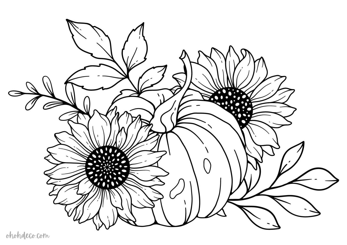 sunflower pumpkin to print and color