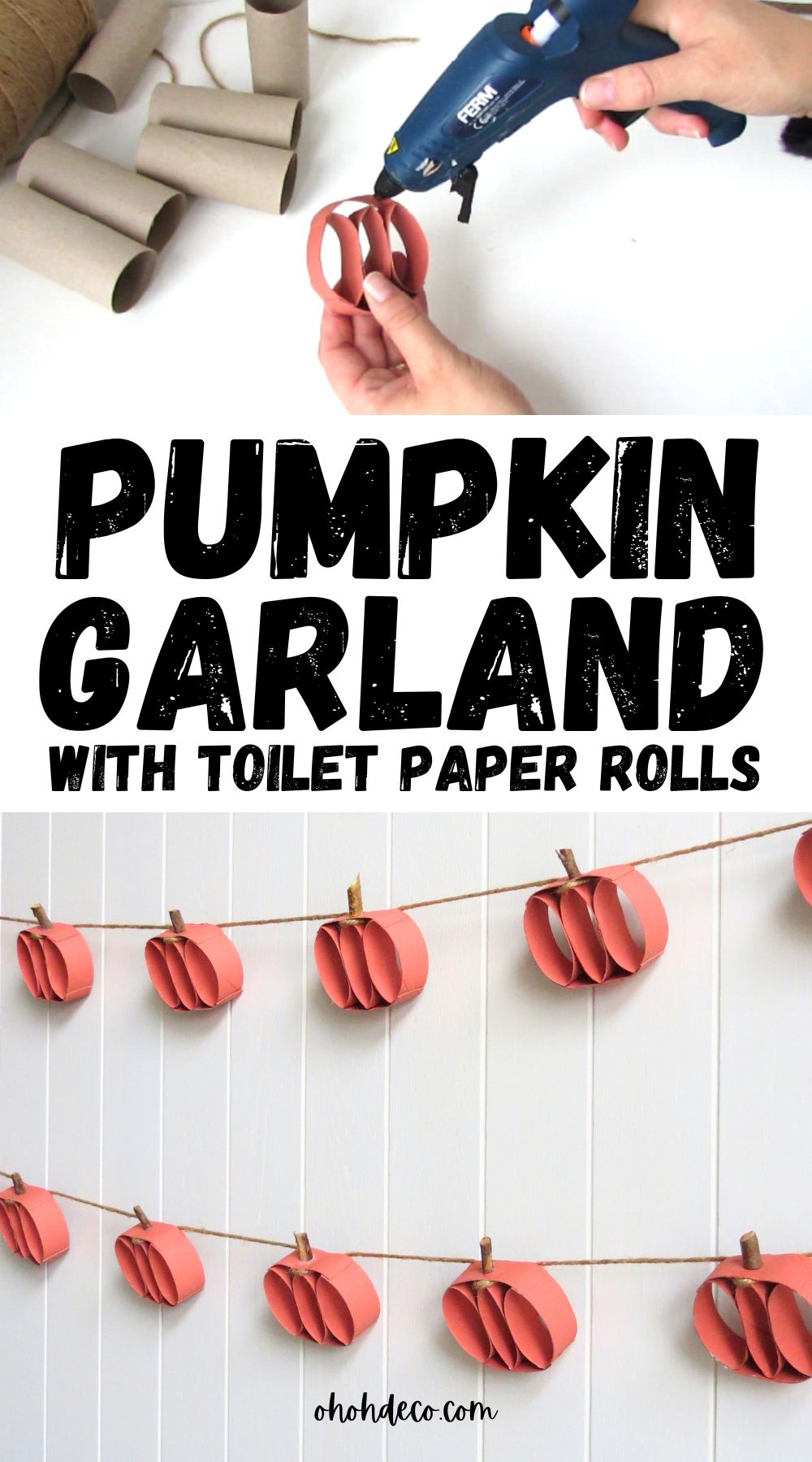 pumpkin garland DIy with toilet paper rolls